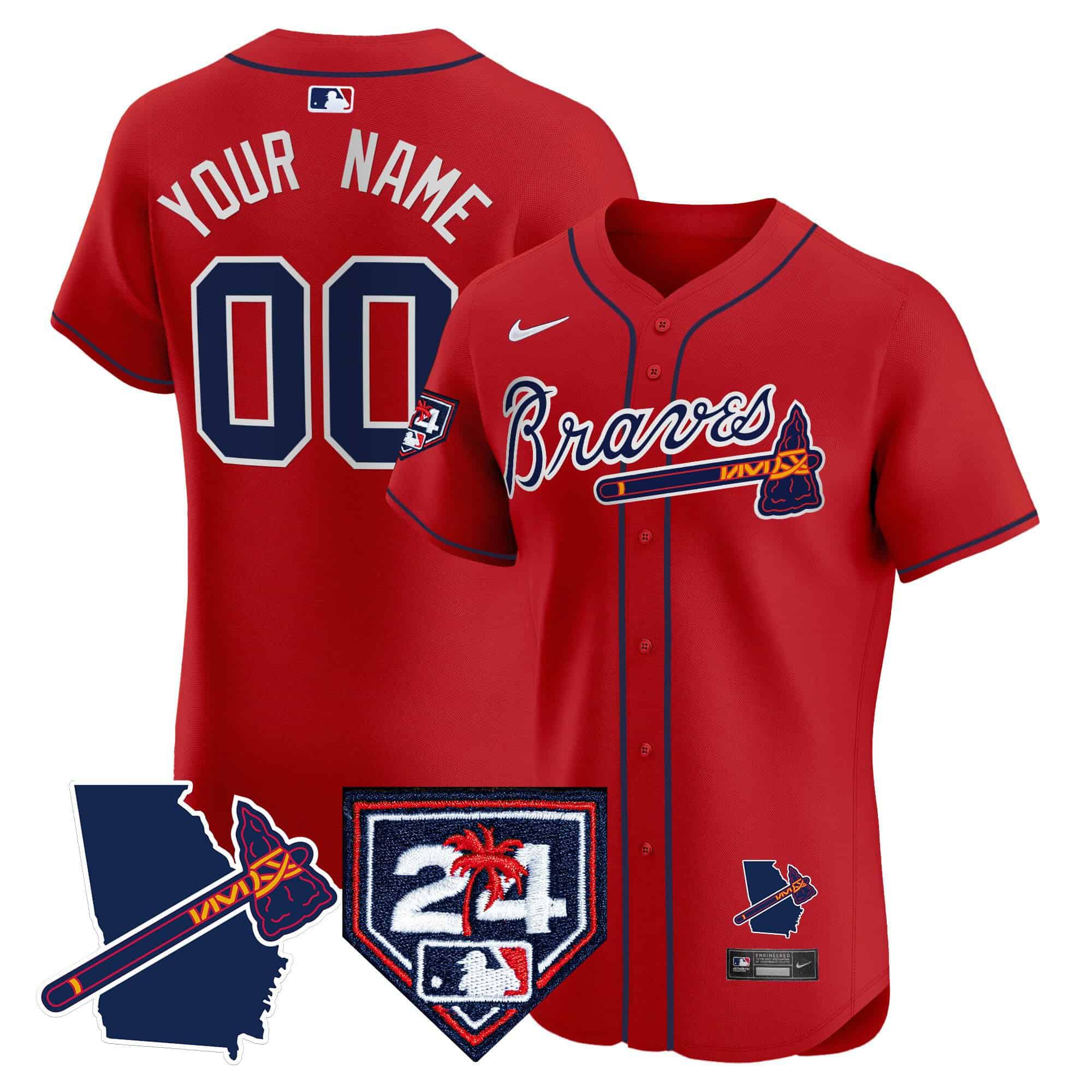 Men Atlanta Braves Red Nike 2024 Spring Training & Georgia Patch Vapor Premier Elite Custom MLB Jersey